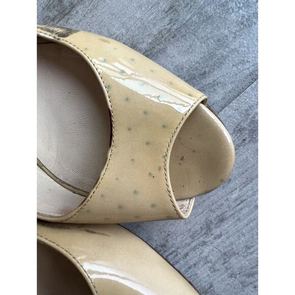 $675 JIMMY CHOO Patent Leather Nude Wedge Pump Peep Toe Designer Classic READ 8 - Picture 6 of 12